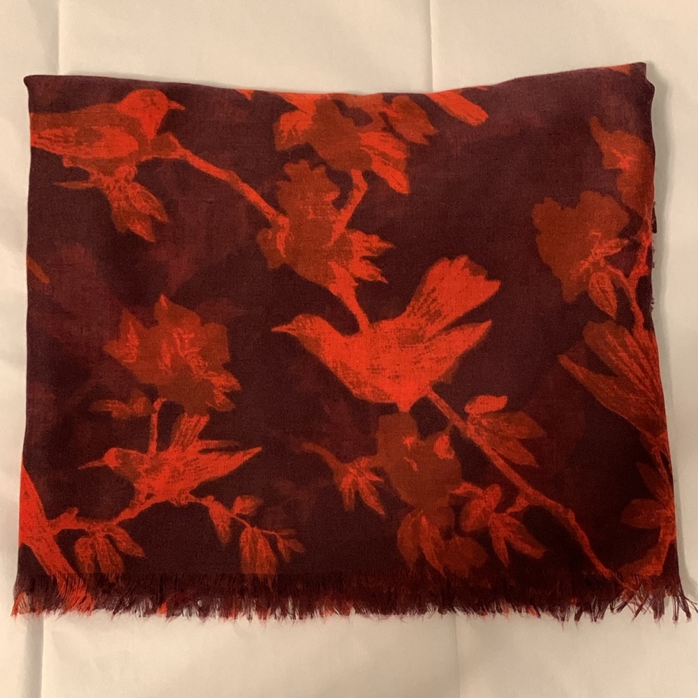 Lands End NWT Shawl Wrap, Long Length, Wide Stole, Gauzy Lightweight, Bird Print